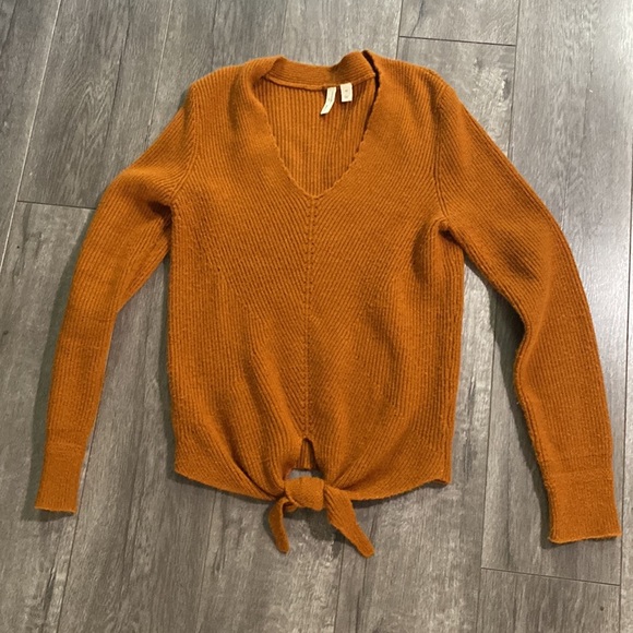 Anthropologie Moth Freeport Ribbed Sweater Knit V Neck  Tie Front XS - Picture 3 of 5